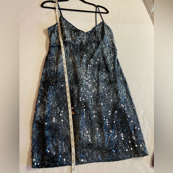 NWT ZARA  Glam Blue maximalist mini sequins dress w/spaghetti straps.Size L. - Picture 7 of 11